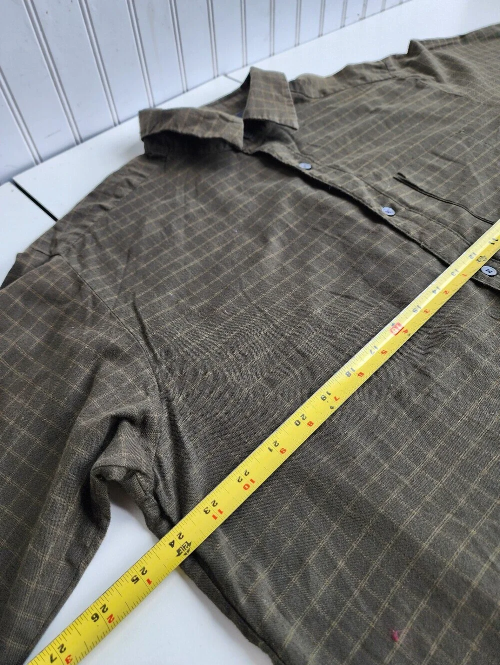 Banana Republic Men's 100% Cotton Soft Flannel Plaid Long Sleeve Shirt Green L